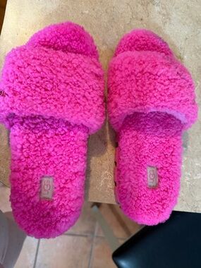 UGG Hot Pink Sherpa Slide Slippers